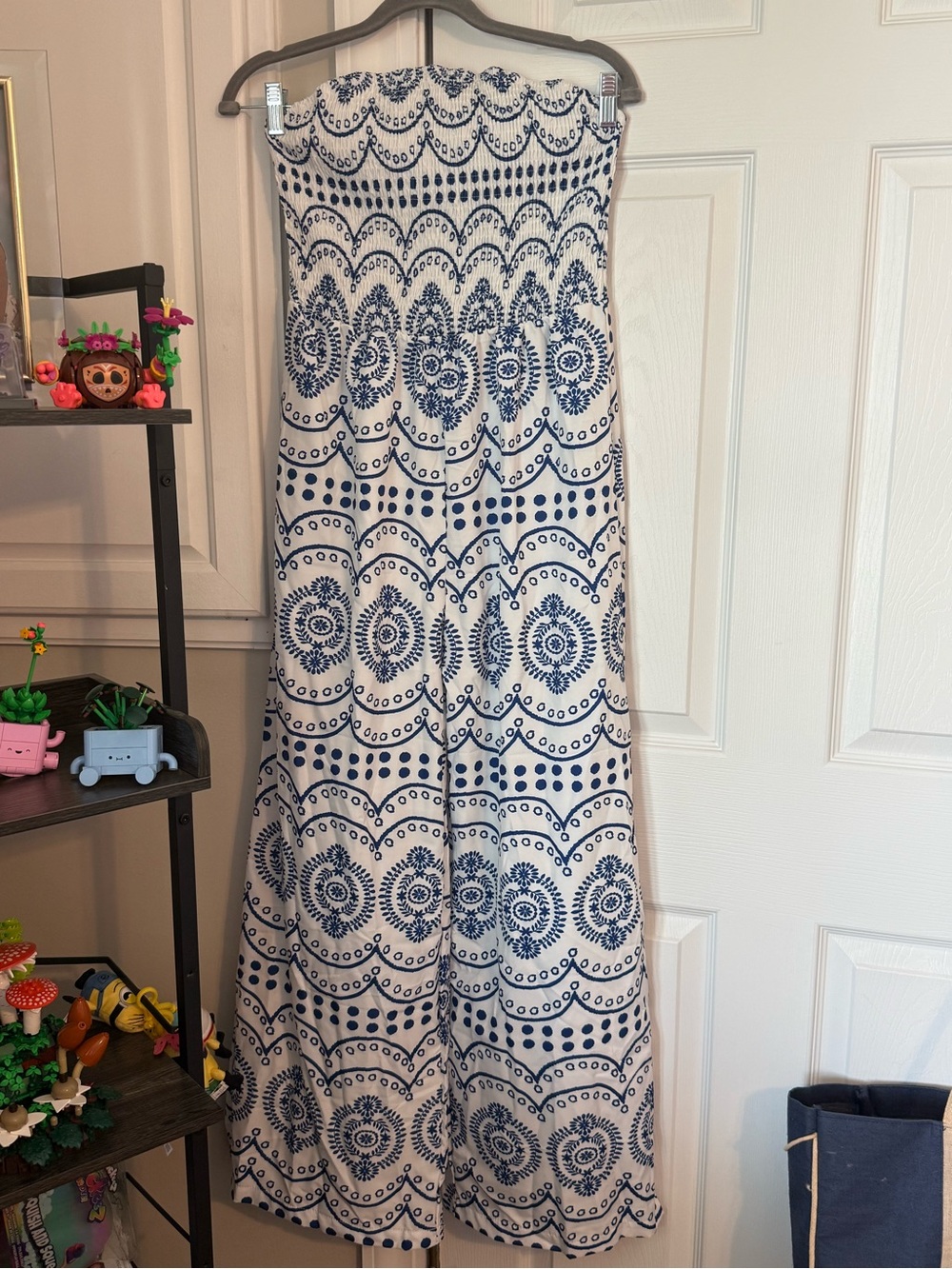 SHEIN Blue & White Strapless Maxi Dress | Size L (8/10)